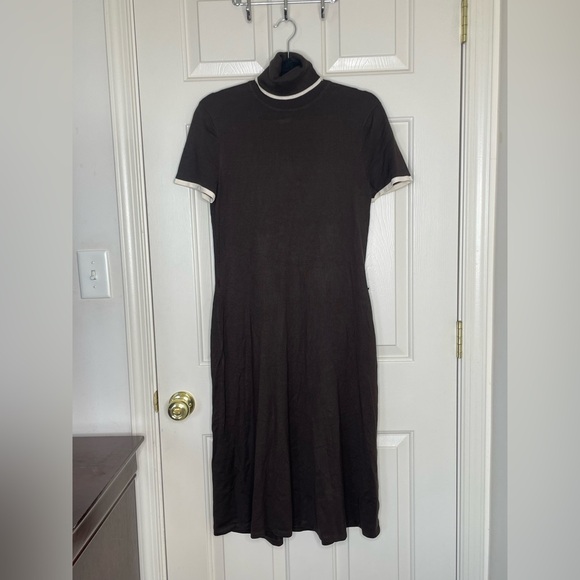 Lauren Ralph Lauren Silk Blend turtleNeck Midi Dress Brown Knit Short SleeveM